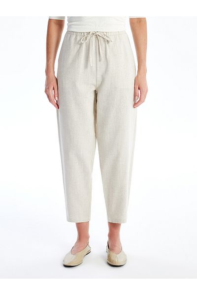 LC Waikiki Plain Linen Blend Women's Trousers with Elastic Waist