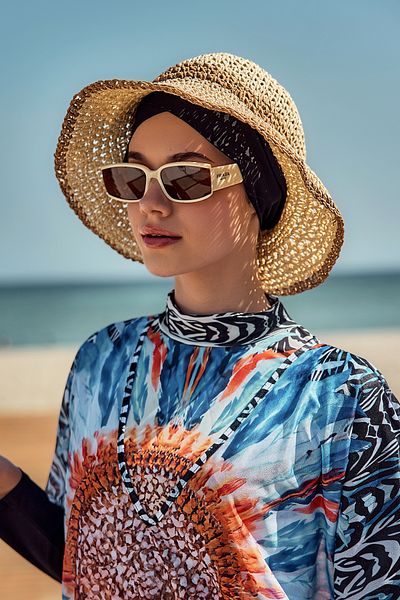 Remsa Mayo Two Color Stripe Hand Knitted Straw Hat Beach Hat Rş-102 Beige Camel 2099