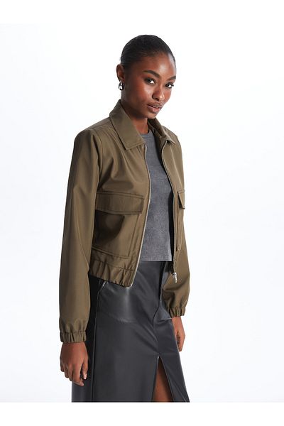 LC Waikiki Women's Shirt Collar Plain Puffer Coat