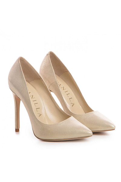 Vanilla Days Corina Stiletto Heeled Shoes Bison Leather, Gold