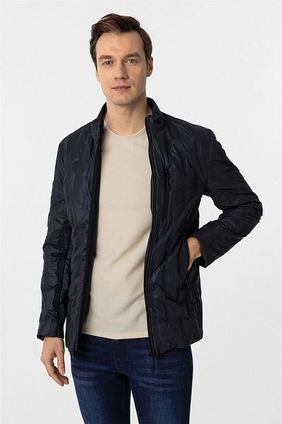 SÜVARİ Slim Fit Quilted Patterned Quality Navy Blue Coat