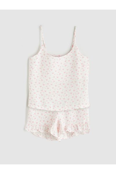 LC Waikiki Damen-Pyjama-Set mit U-Ausschnitt, Blumenträgern und Shorts
