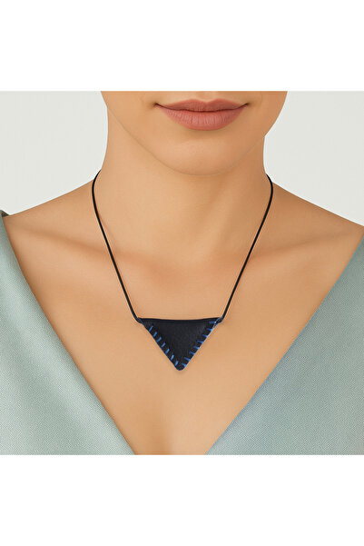 Tesbihane Siyah İp Zincirli Kişiye Özel İsim Yazılı Lacivert Gerçek Deriden El Yapımı Kadın Cevşen