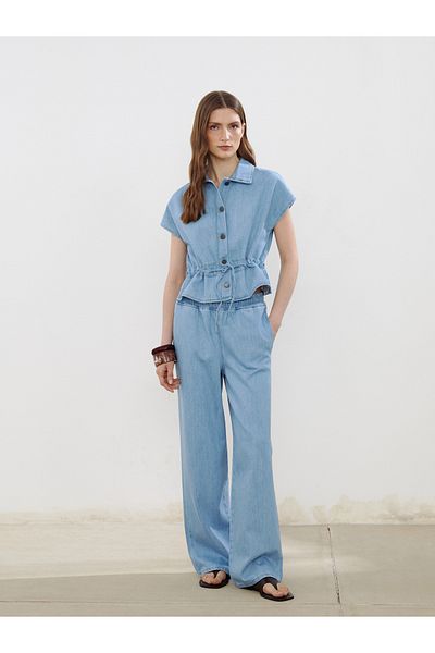 LC Waikiki Shirt Collar Women's Jean Vest