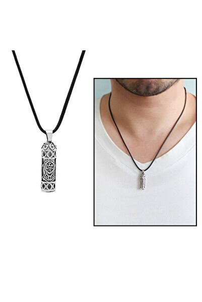 Tesbihane Nalı Şerif İşlemeli İp Zincirli 925 Ayar Gümüş Erkek Cevşen Kolye