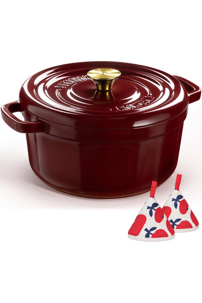 OVERMONT 26 cm Cast Iron Enamel Pot and Oven Dish with Lid, 260 ° C Heat Resi...