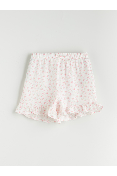 LC Waikiki U-nyakú, virágos pántos női pizsama szett rövidnadrággal