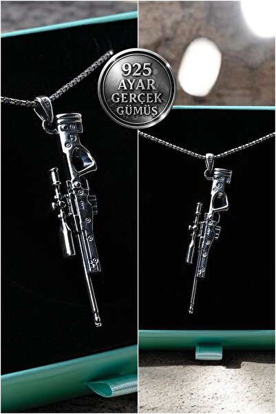 Mimodish 925 Ayar Gerçek Gümüş Askeri Keskin Nişancı Tüfeği Güçlü Erkek Özel Hediye Lüks Gümüş Erkek Kolye