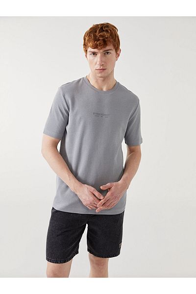 LC Waikiki Xside Gray Crew Neck Short Sleeve Printed Men's T-Shirt S56402Z8Nvy25