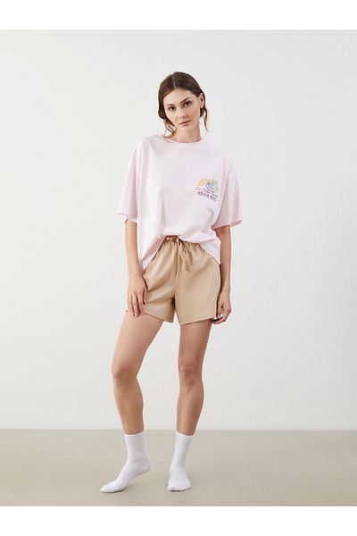 LC Waikiki Top de pijama oversize pentru femei cu decolteu rotund imprimat