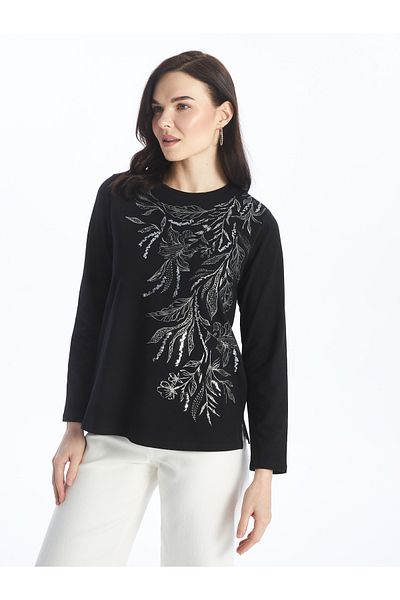 LC Waikiki Tricou pentru damă cu mânecă lungă cu model cu decolteu