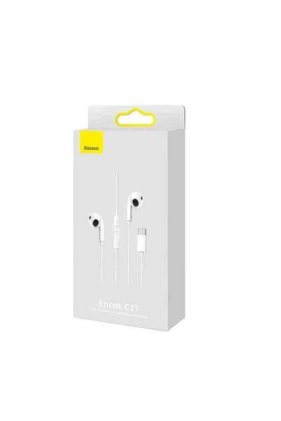 Baseus Casti Stereo cu fir, Baseus, Microfon incorporat, USB-C (Alb)