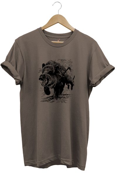 WİDİ Тениска Hunter Hog Hunting Design, 100% памучен крой, кафява