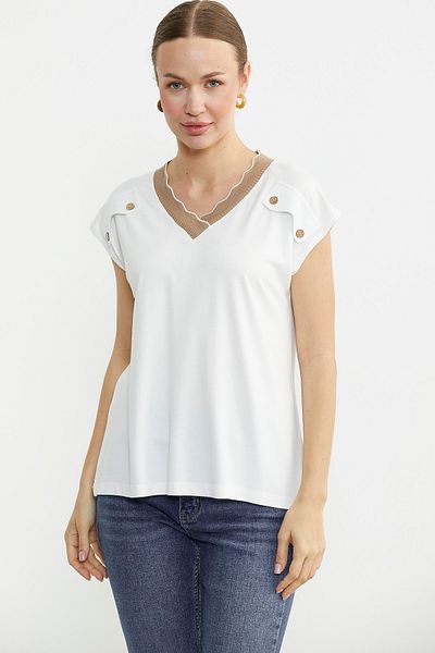 Sementa Knitwear Collar Combination Combed Cotton T-Shirt - Ecru
