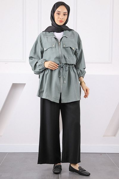İmajButik Μπουφάν Çağla με διπλή τσέπη με δεμένη μέση