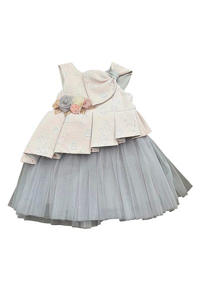 Hafez Kids Summer Jacquard Floral Bow Tie Various Lined Luxury Back Hidden Zipper Girl Dress