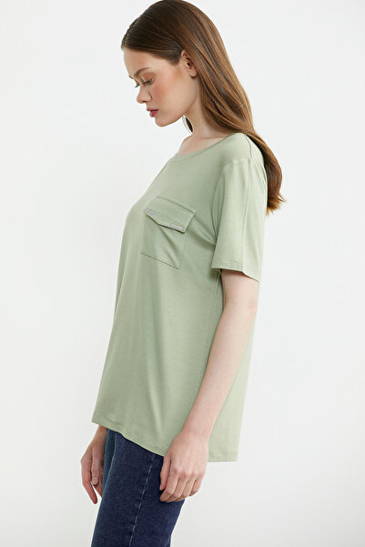 Sementa Μπλουζάκι με λεπτομέρεια τσέπης Crew Neck χτενισμένο βαμβακερό - Χακί