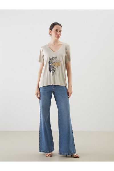 LC Waikiki V-Neck Printed Women's T-Shirt
