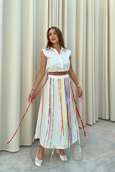 Qaju Fusta midi din bumbac cu talie elastică cu detaliu de accesorii colorate pentru femei