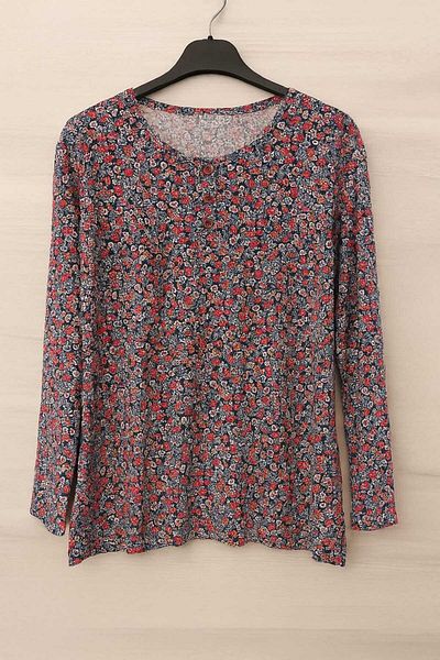gigigiyim Complete Floral Patterned Mother Combed Cotton Blouse Purple