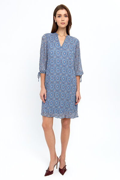 Ground Pepper Truvakar Kol Piliseli Çini Desen Elbise