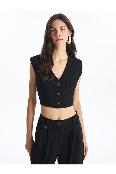LC Waikiki V-Neck Straight Crop Women's Classic Vest