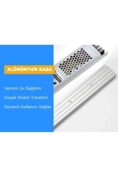 ŞANLED 25 Amper Şerit Led Trafosu 350W Super Slim Fansız