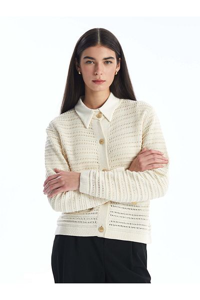 LC Waikiki Crew Neck Openwork Women's Knitwear Cardigan