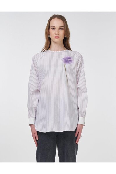 Kayra Reglan Kol Pamuklu Bluz Lila 70044