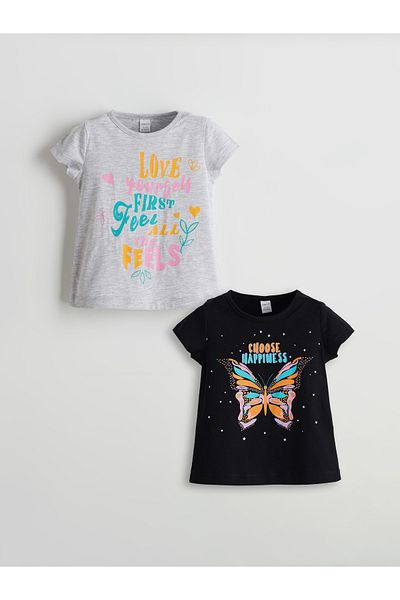 LC Waikiki Crew Neck Printed Girls' T-Shirt Set of 2