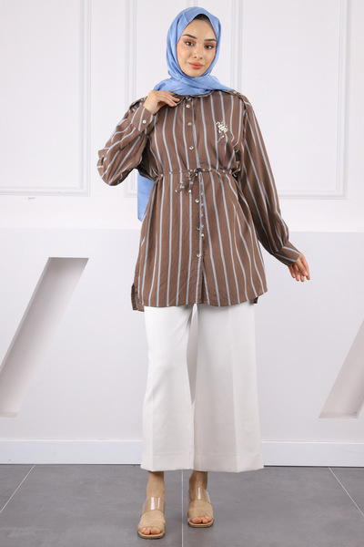 İmajButik Ριγέ τουνίκ με λεπτομέρεια καφέ πέτρα