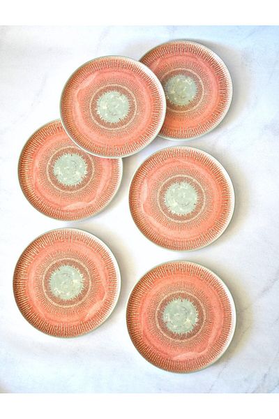 Qualitev 6-Piece Patterned Ceramic Cake Plate Dessert Presentation Plate 21 Cm-Pinko