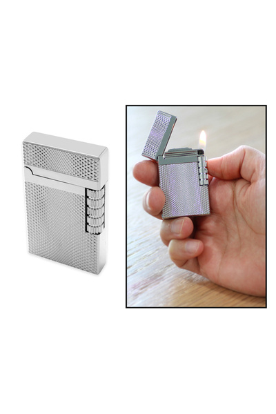 Tesbihane Kişiye Özel İsim Yazılı Gümüş Renk Zenit Mekanizmalı Dupont Tasarım Taşlı Çakmak