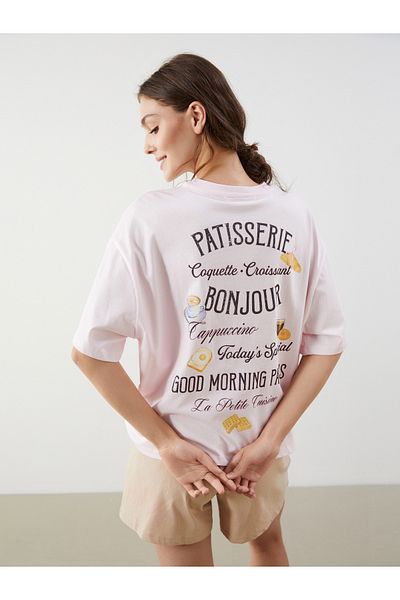 LC Waikiki Top de pijama oversize pentru femei cu decolteu rotund imprimat