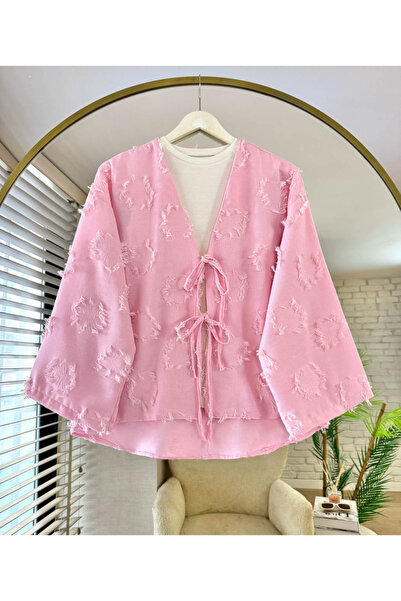 AÈC PRIVÈ Kadın Yeni Sezon Bağlamalı Yazlık Müslin Kimono Gömlek 7777