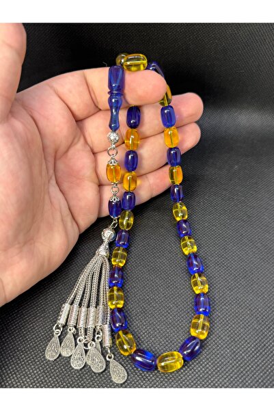 EnazStore سبحة فانوس ناري أصفر كهرماني أزرق داكن