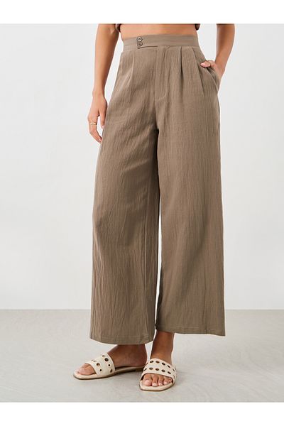 Styli Smocked Waist Mid Rise Wide Leg Pants