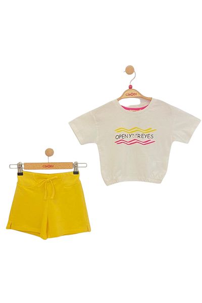 Çikoby Girl's Printed T-Shirt Elastic Waist Shorts Set