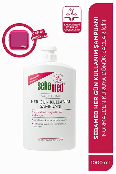 Sebamed Daily Hair Care Shampoo for Daily Use Sensitive Hair 1000ml - Set with Makeup Bag Gift