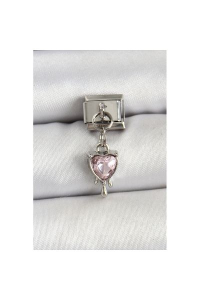 Skygo 316L Steel Silver Color Pink Heart Model Nomination Charm - Tj-Bc1492