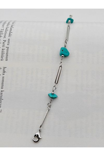 Siya Silver Turquoise Broken Stone Paperclip Chain Steel Anklet - Natural Stone Anklet