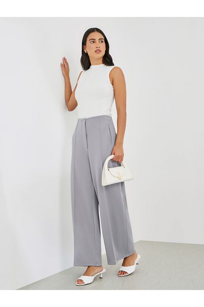 Styli High Rise Wide Leg Pants with Pintuck Detail