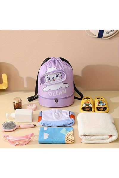 GlassySKY Swimming Bag, Cute Backpack Beach - Sea - Pool - Sports (with Wet Clothes and Shoe Compartments)