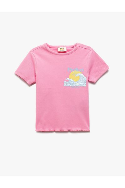 Koton Tricou cu mânecă scurtă din bumbac, cu decolteu, cu imprimeu