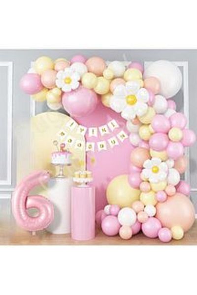 Bkmc Daisy Themed Age Foil Birthday Party Celebration Set Ornament in Pink Yellow Colors