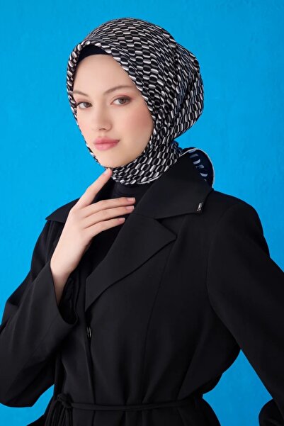 Belli Twill İpek Eşarp 4124D Zincir Desen SİYAH-BEYAZ