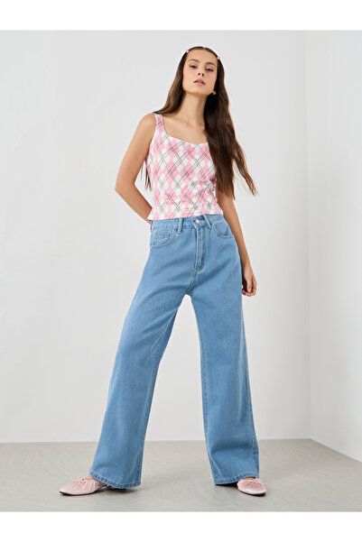 Styli Solid Mid Rise Wide Leg Jeans