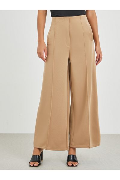Styli High Rise Wide Leg Pants with Pintuck Detail