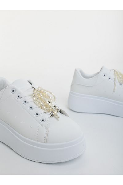 Kalapod Women's white sports shoes with pearl applications made of ecological leather Vozea
