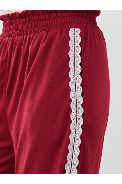 Styli Women Burgundy Side Lace Trim Wide Leg Pants